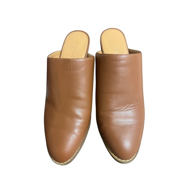J.CREW Shoes Womens Size 8 Brown Tan Mule Heels Block Stacked Heel Slip On - Picture 4 of 5